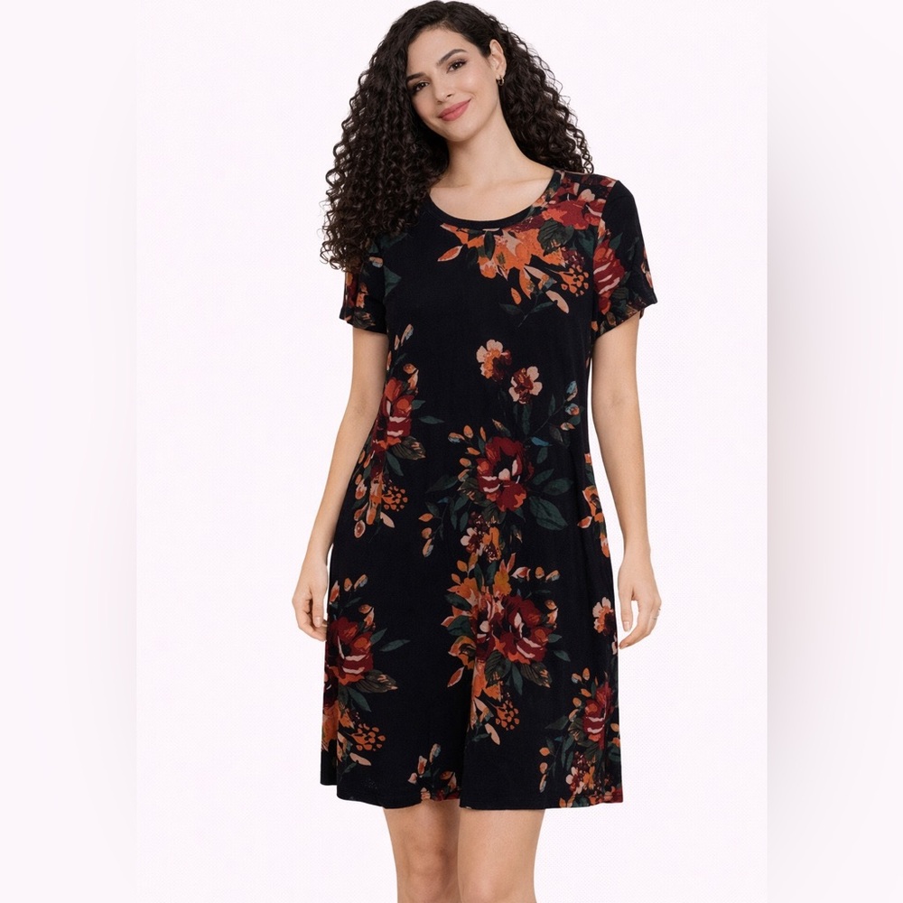 Korsis‎ black floral knit dress sz large